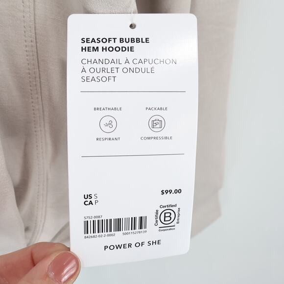 NWT Athleta Seasoft Bubble Hem Stretch Relaxed Fit Hoodie In Abalone Tan Small - Picture 10 of 10